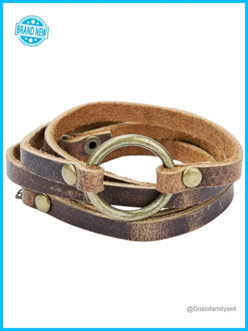 Handmade Adjustable Leather Wrap Bracelet - 5 Wrap Circle Design